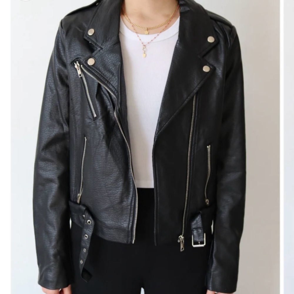 Brunette The Label Vegan Leather Moto Jacket